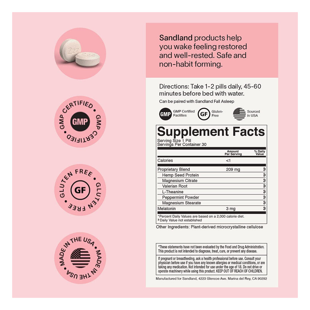 Sandland Stay Asleep, Herbal Supplement with Melatonin Dissolving Tablets, 30 Ea